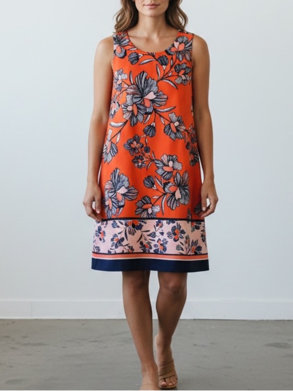 Vince Camuto Orange Floral Border Mini Dress